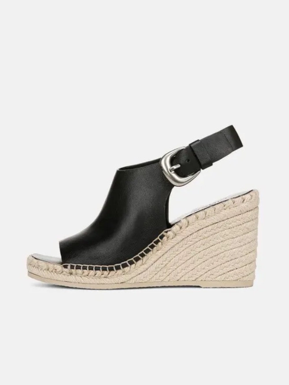 Vince Black Leather Espadrille Wedge Sandal with Buckle - Picture 4 of 6
